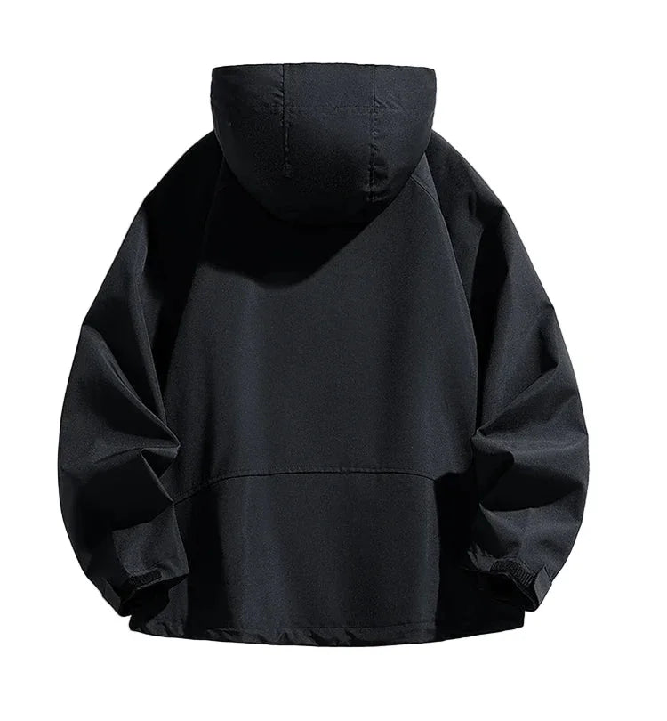 Back view of Heronix black ski jacket insulated for skiing and snowboarding