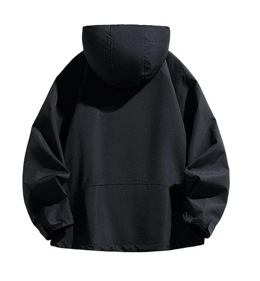 Back view of Heronix black ski jacket insulated for skiing and snowboarding